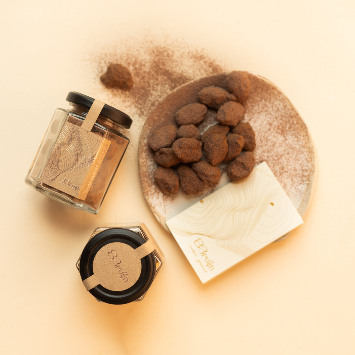 Caramelised almonds dipped in chocolate and dusted in cocoa, great as a dessert snack