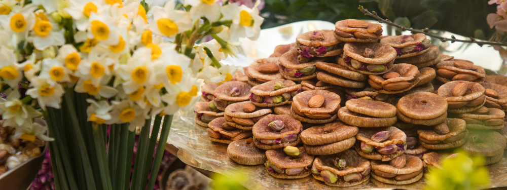 Sun-dried Afghani figs stuffed with caramelized almonds and sprinkled with sea salt