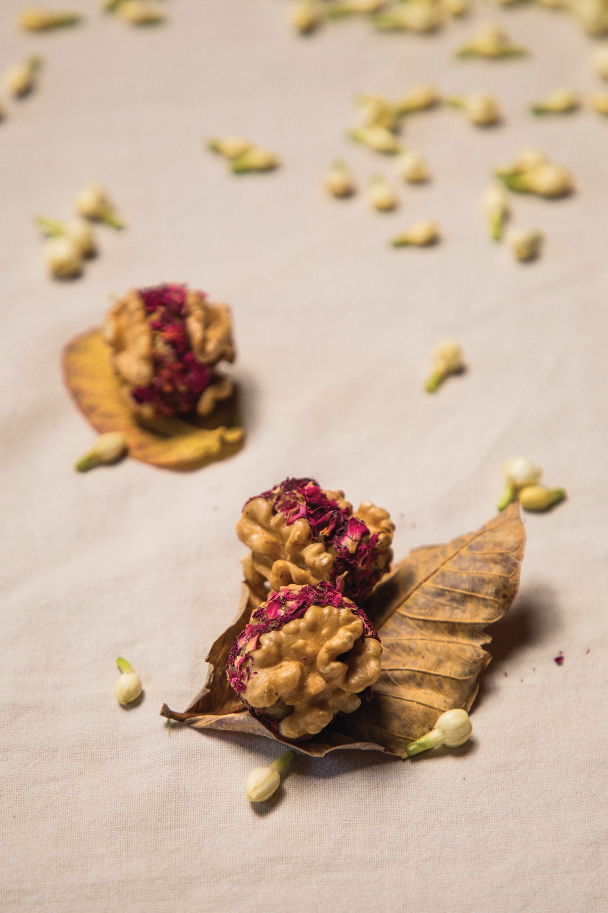 Apricot and raisin stuffed walnuts