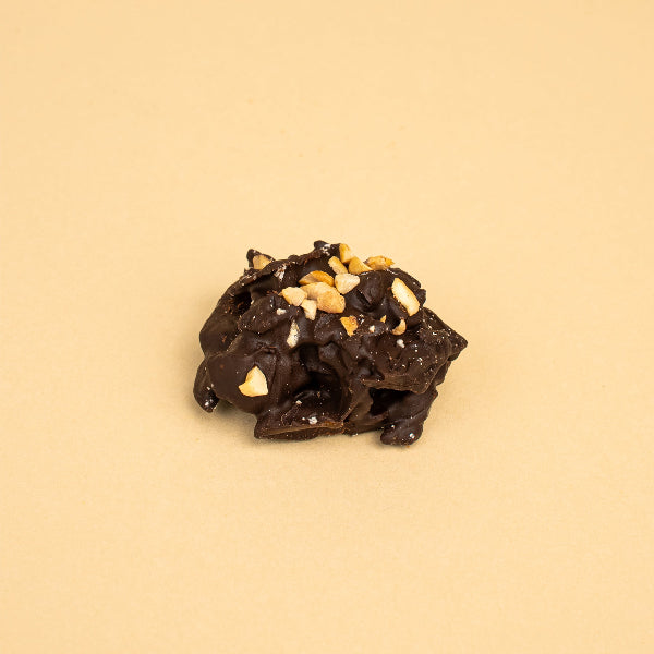 shards of salted caramel brittles enrobed in 70% dark chocolate