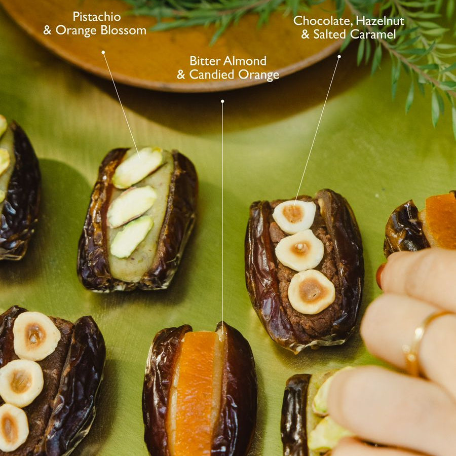 marzipan stuffed dates with various flavors