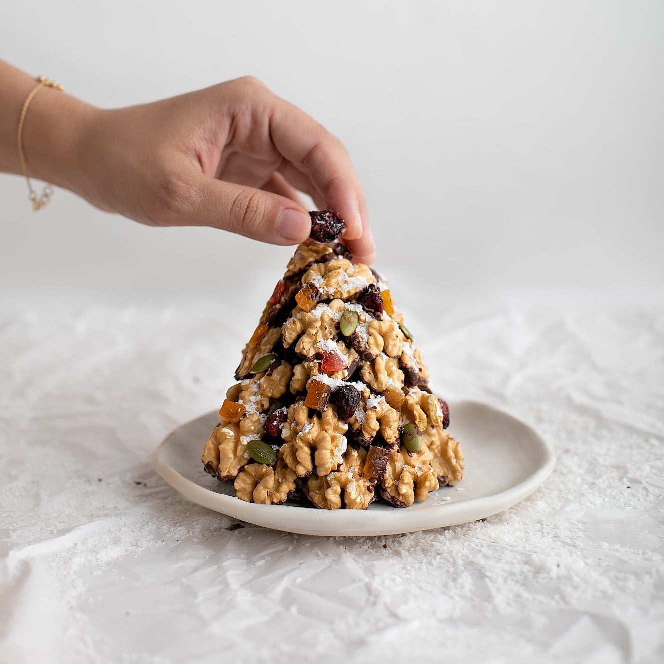 Edible Christmas Tree with dried fruits and chocolate
