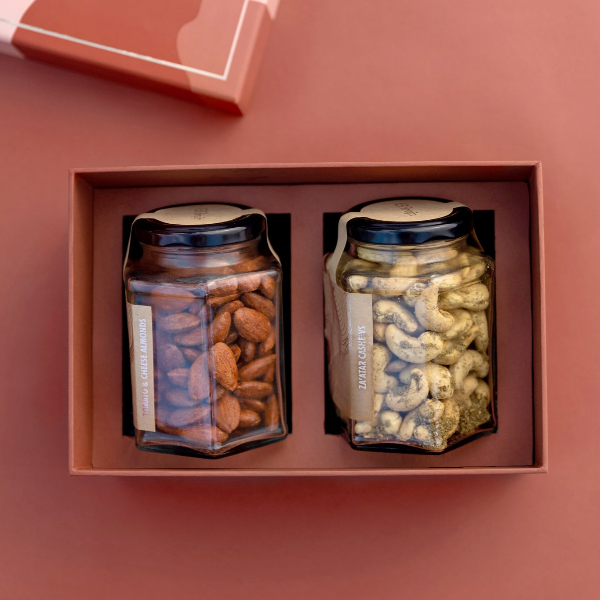 Abundance Box | Savoury collection set of 2 Nut jars 200 gms gift