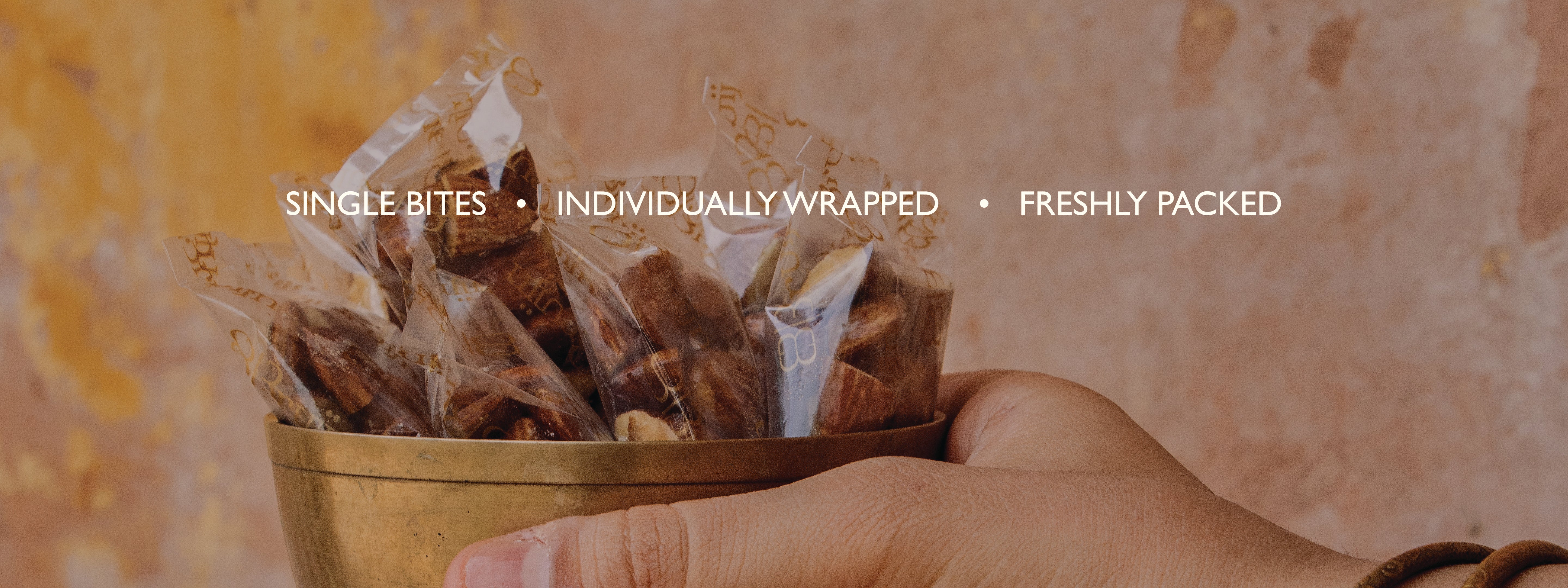 Individual wrapped dried fruits, dates, figs, walnuts and pecans