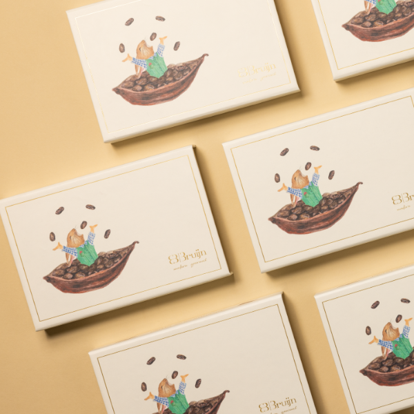 Set of decorative boxes with illustrations on a beige background