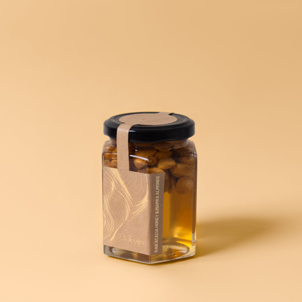 Raw Acacia Honey and Mamra Almonds in a 200 ml Jar
