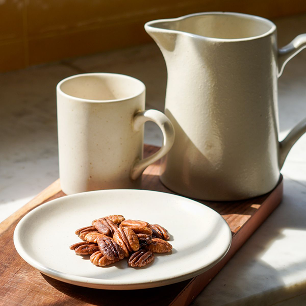 Salted caramel pecans snack with coffee/tea
