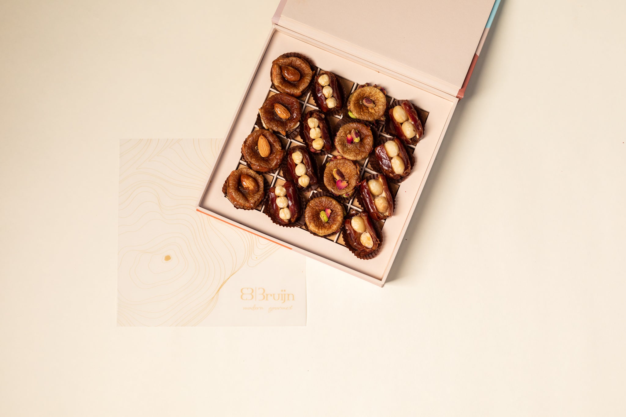 Candid box with assorted dates and figs for modern gifting