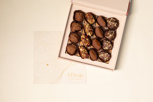 Candid box with almond & caramel rocks, chocolate orange dates and date tamariyas