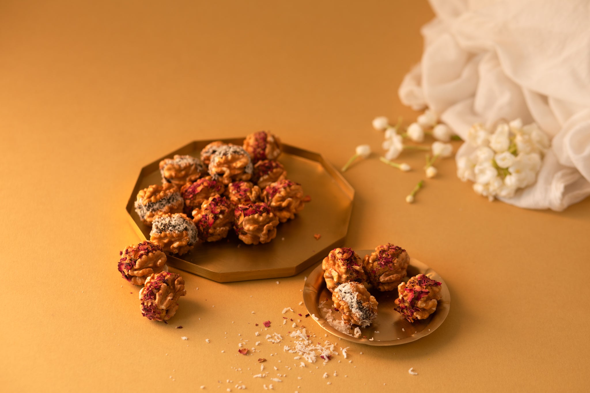 toasted Chilean walnuts alternately stuffed with apricot and prune pastes for weddings and festivities 